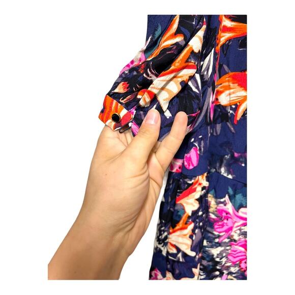 Anthropologie Maeve Caravane Boho Tunic Navy Floral V-Neck Drop Waist Dress - Picture 7 of 10